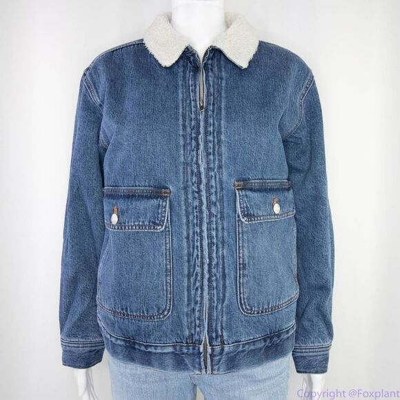 NEW Madewell Sherpa-Lined blue Denim Zip‎ Jacket, size M, NWT - Picture 2 of 16